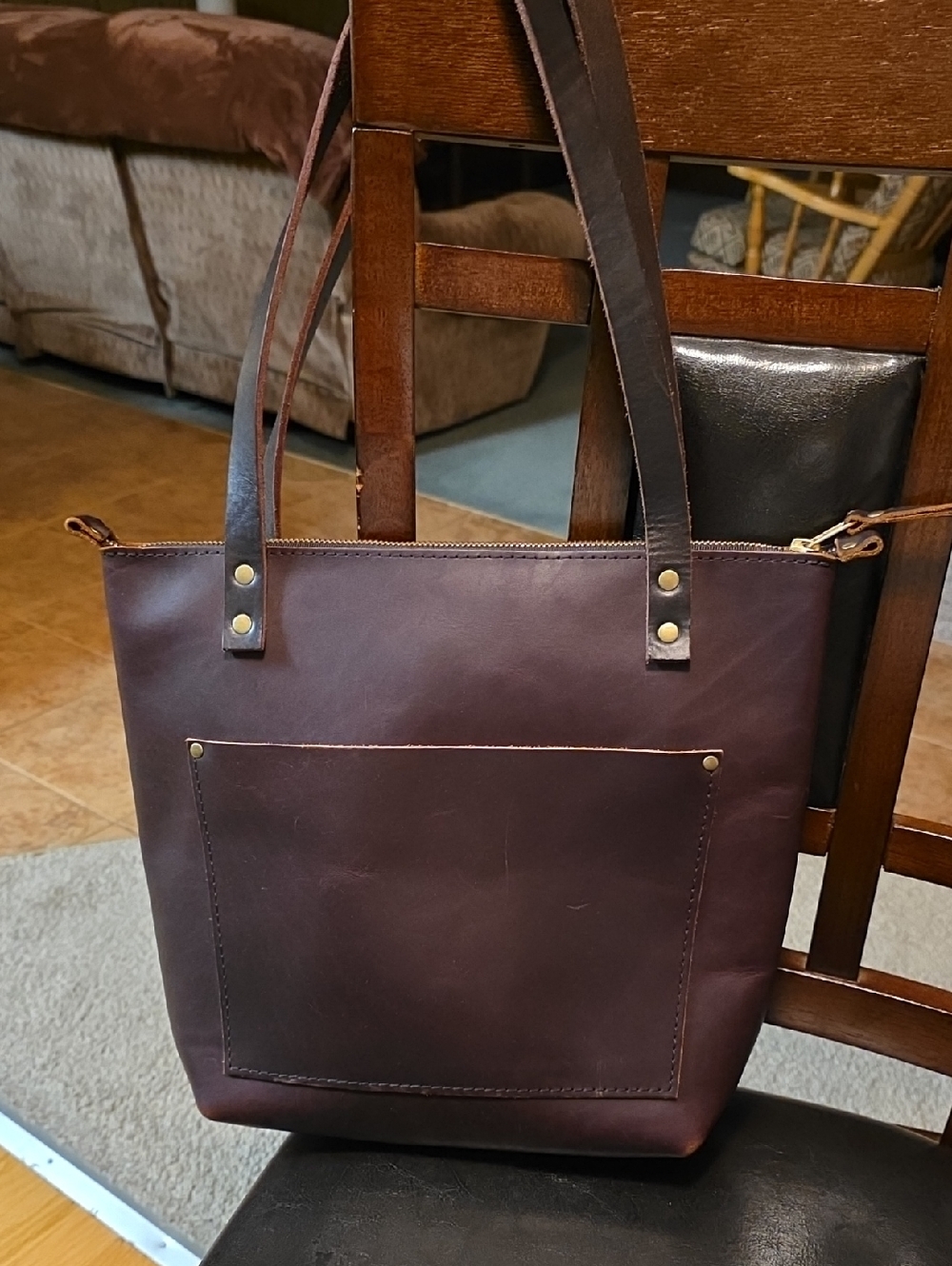 Portland Leather Grizzly Zipper Leather Tote Bag